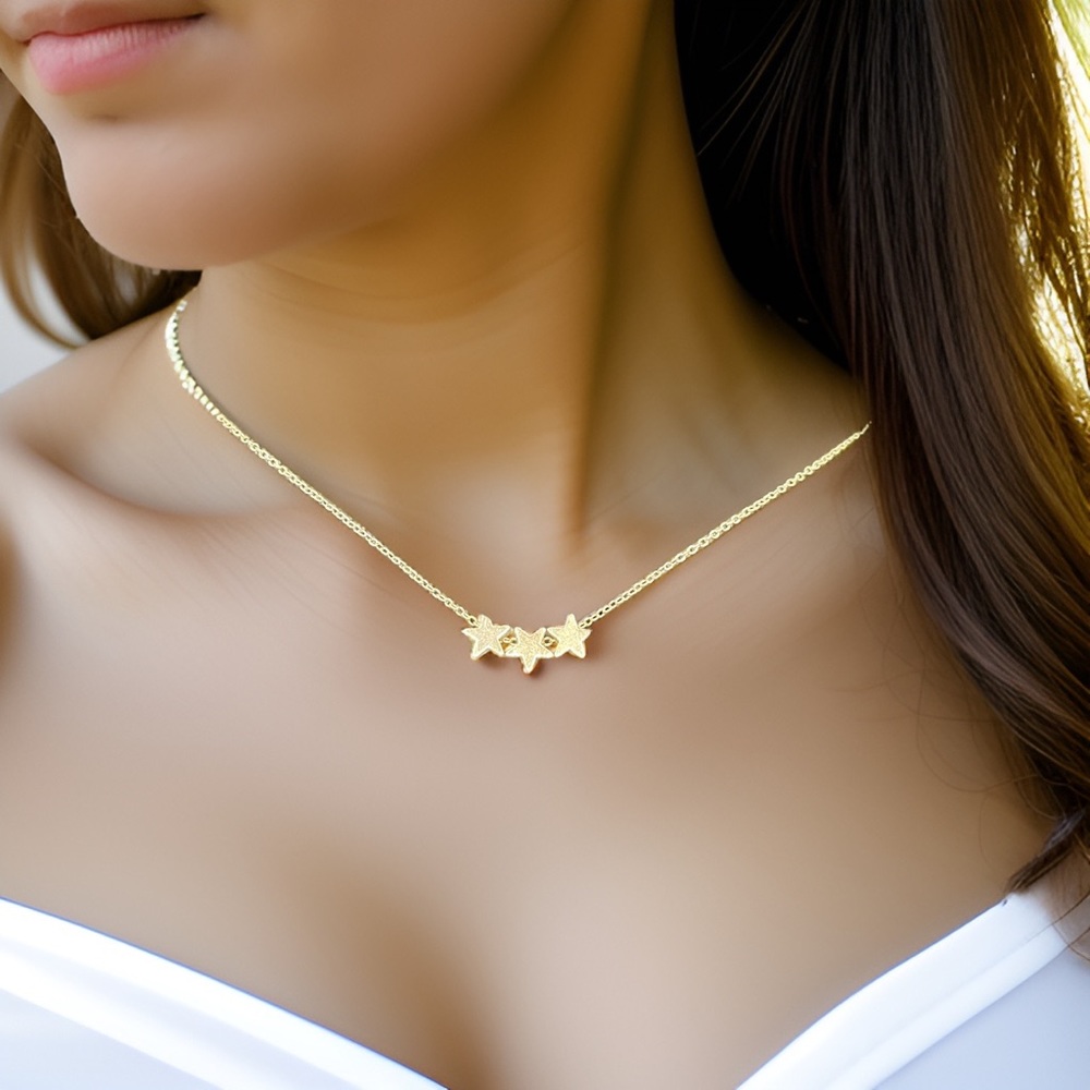 Dangled Glistening Yellow Gold Plated Star Necklace